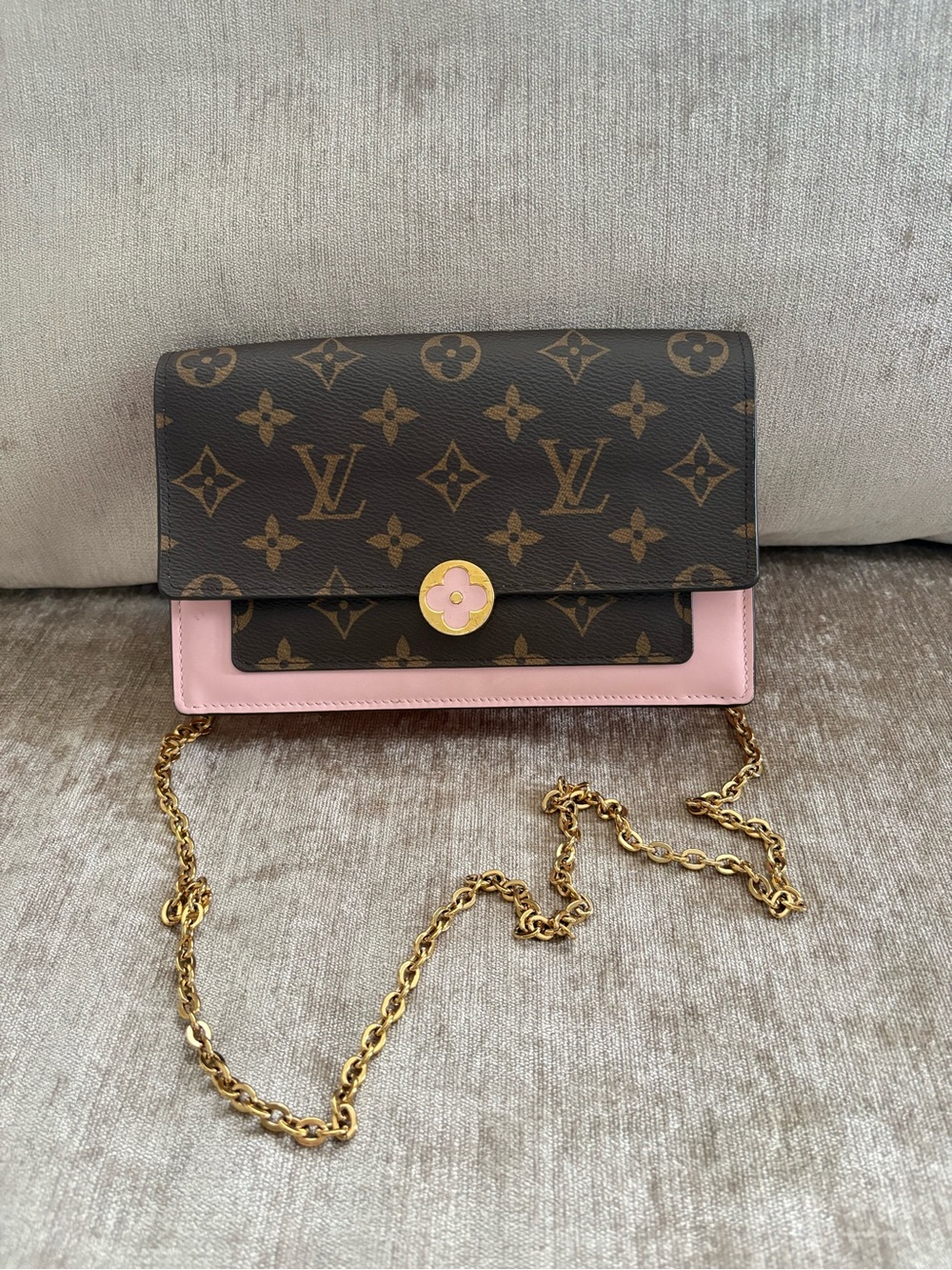 Louis Vuitton Brown Monogram with Pink Trim Chain Crossbody
